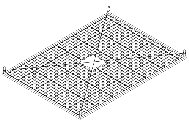 Lo schizzo che mostra come indicare il centro esatto della superficie per iniziare a posare le lastre.