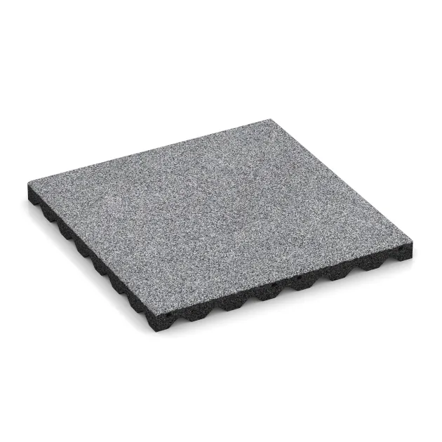 Piastra antitrauma von WARCO im Farbdesign Grigio melange mit den Abmessungen 500 x 500 x 40 mm. Produktfoto von Artikel 5348 in der Aufsicht von schräg vorne.