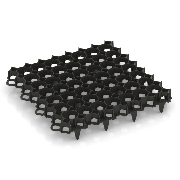 Griglia in plastica per ghiaia von WARCO im Farbdesign Nero opaco mit den Abmessungen 47,6 x 47,6 x 4 cm | 0,23 m². Produktfoto von Artikel 5207 in der Aufsicht von schräg vorne.