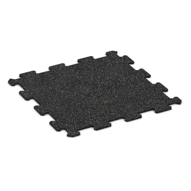 Fitnessboden Kompakt von WARCO im Farbdesign Leicht Grau Gesprenkelt mit den Abmessungen 485 x 485 x 8 mm | 0,235 m². Produktfoto von Artikel 0920 in der Aufsicht von schräg vorne.