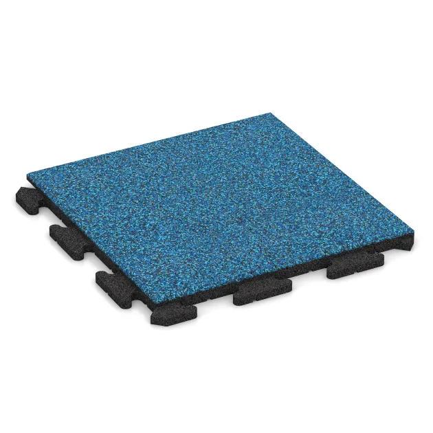 Pavimentazione Fitness Piastrelle in Gomma Classic von WARCO im Farbdesign Atlantico mit den Abmessungen 500 x 500 x 30 mm. Produktfoto von Artikel 1230 in der Aufsicht von schräg vorne.