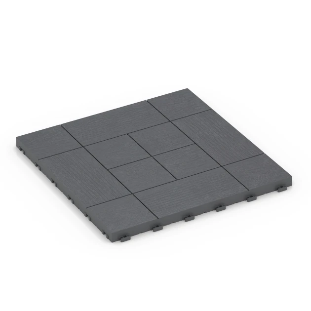Tafelmuster – Klickfliese von WARCO im Farbdesign Silbergrau mit den Abmessungen 38,5 x 38,5 x 2 cm. Produktfoto von Artikel 6237 in der Aufsicht von schräg vorne.