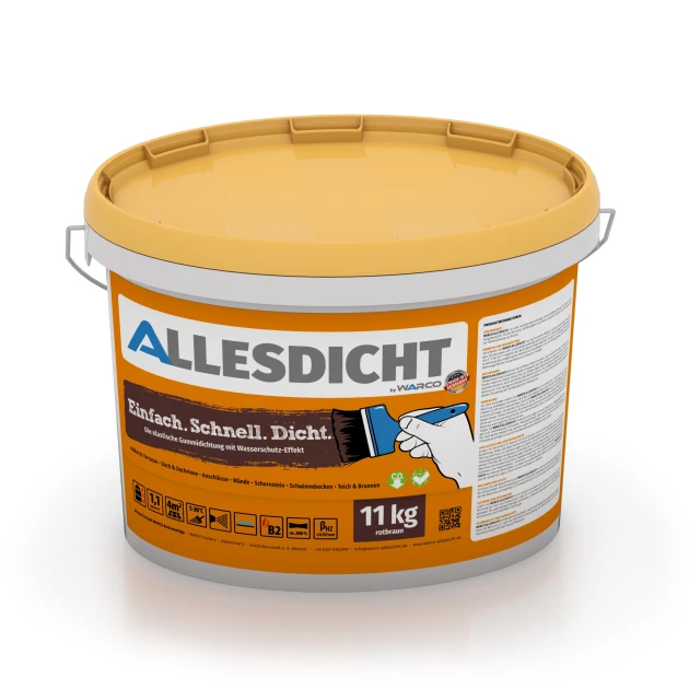 ALLESDICHT – Étanchéité de WARCO en couleur brun-rouge au format 11 kg | 3,3 m². La photo de l’article 0029 dans la vue complète de face.