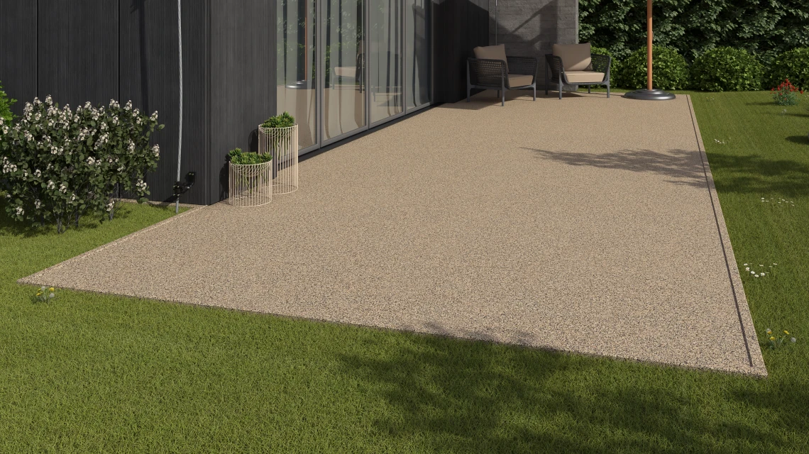 Beispielhafte Verlegung für den Artikel 3735 von WARCO - Revêtement de sol extérieur, Farbton Travertin in der Abmessung 30,6 x 30,6 x 2 cm | 0,094 m².