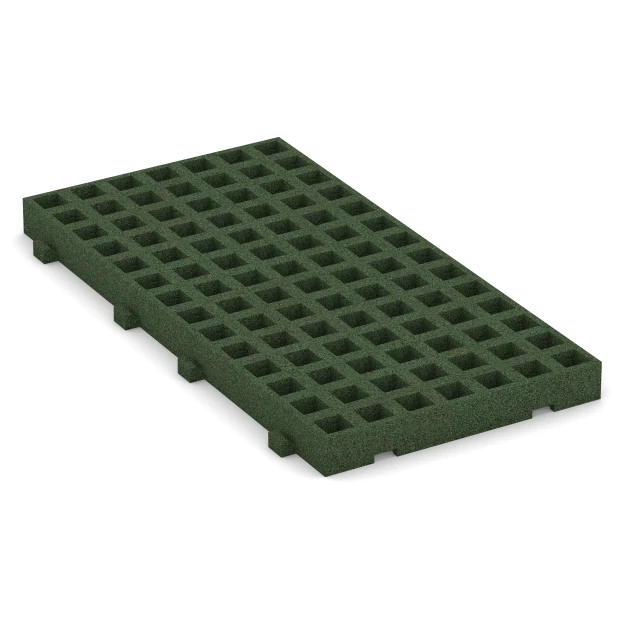 Griglia antitrauma in gomma von WARCO im Farbdesign Verde erba mit den Abmessungen 100 × 50 × 6,5 cm. Produktfoto von Artikel 6118 in der Aufsicht von schräg vorne.