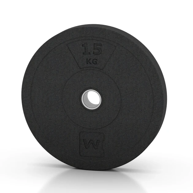 Bumper Plate Slim von WARCO im Farbdesign Antracite mit den Abmessungen 15 kg | ø 45,4 x 5,85 cm. Produktfoto von Artikel 6088 in der Aufsicht von schräg vorne.