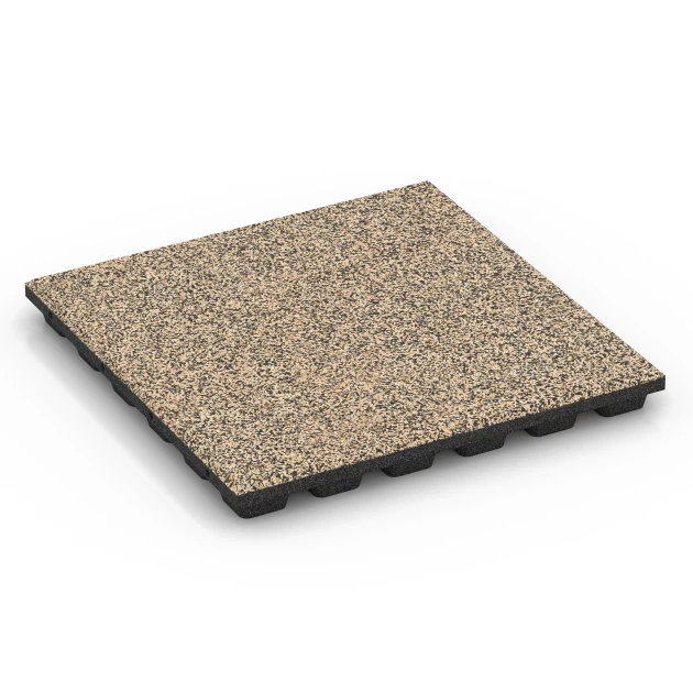 Fallschutzplatte – 160 cm von WARCO im Farbdesign Travertin mit den Abmessungen 50 x 50 x 4,8 cm. Produktfoto von Artikel 6437 in der Aufsicht von schräg vorne.