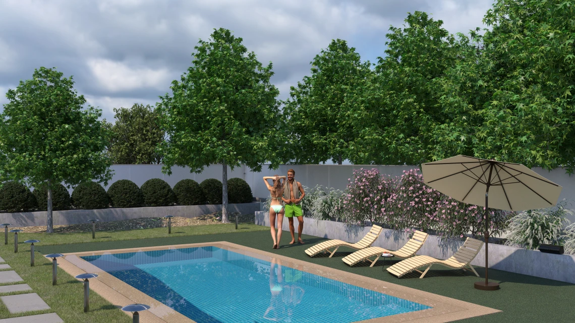 Beispielhafte Verlegung für den Artikel 5228 von WARCO - Dalle plage de piscine sans joints, Farbton Gazon anglais in der Abmessung 30,6 x 30,6 x 3 cm | 0,094 m².