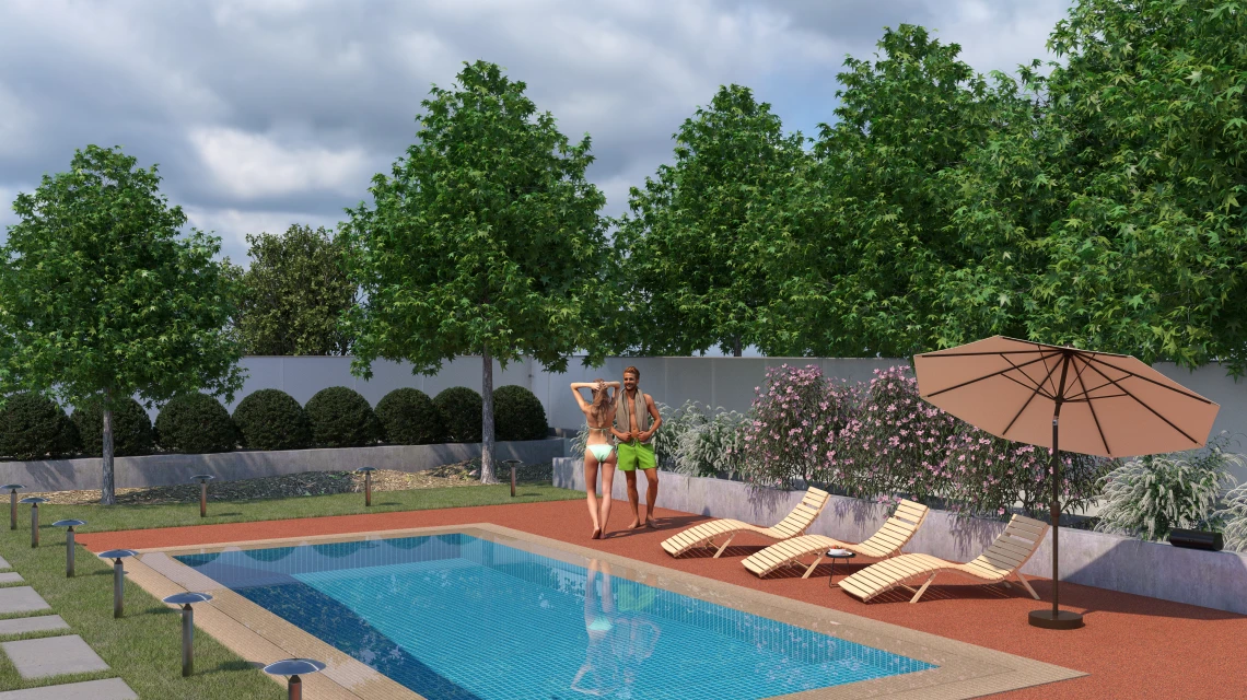 Beispielhafte Verlegung für den Artikel 5230 von WARCO - Poolfliese Fugenlos, Farbton Feuersglut in der Abmessung 30,6 x 30,6 x 3 cm | 0,094 m².