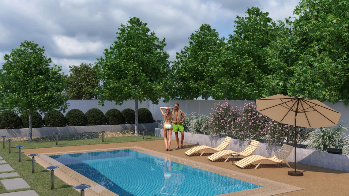 Beispielhafte Verlegung für den Artikel 5235 von WARCO - Pavimento bordo piscina senza fughe, Farbton Rattan in der Abmessung 30,6 x 30,6 x 3 cm | 0,094 m².