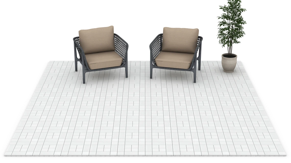 Beispielhafte Verlegung für den Artikel 6235 von WARCO - Motif à panneaux – Dalle clipsable, Farbton Craie in der Abmessung 38,5 x 38,5 x 2 cm.