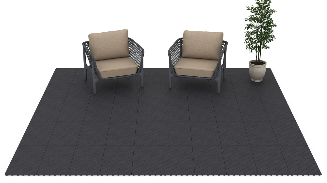 Beispielhafte Verlegung für den Artikel 6325 von WARCO - Point de Hongrie – Dalle clipsable, Farbton Ardoise in der Abmessung 38,5 x 38,5 x 2 cm.