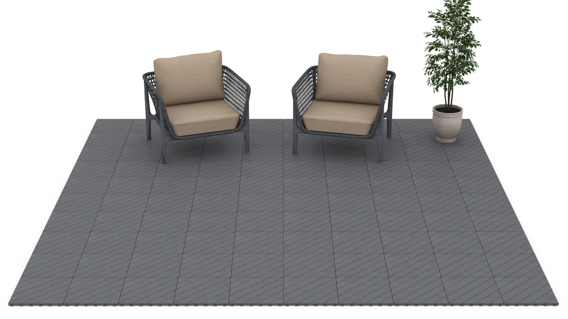 Beispielhafte Verlegung für den Artikel 6326 von WARCO - Point de Hongrie – Dalle clipsable, Farbton Gris argent in der Abmessung 38,5 x 38,5 x 2 cm.