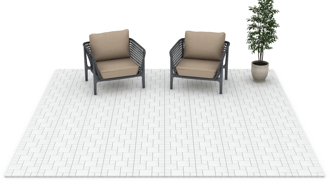 Beispielhafte Verlegung für den Artikel 6333 von WARCO - Motivo a blocchi – Piastrella a incastro, Farbton Gesso in der Abmessung 38,5 x 38,5 x 2 cm.