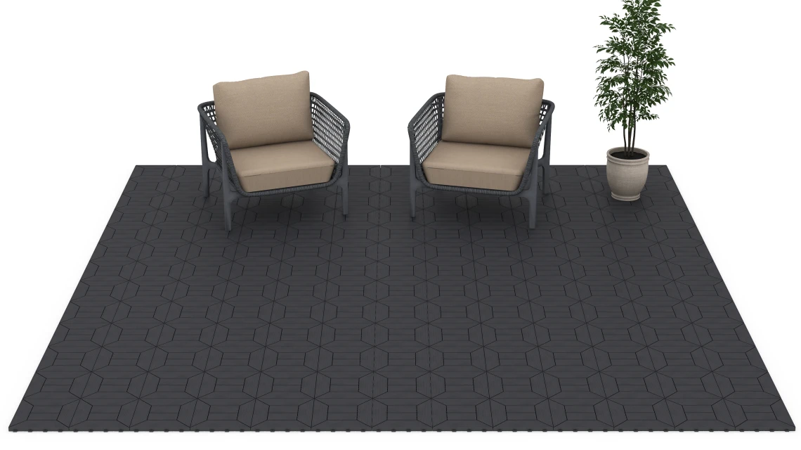 Beispielhafte Verlegung für den Artikel 6346 von WARCO - Motif à caissons – Dalle clipsable, Farbton Ardoise in der Abmessung 30 x 30 x 2 cm.