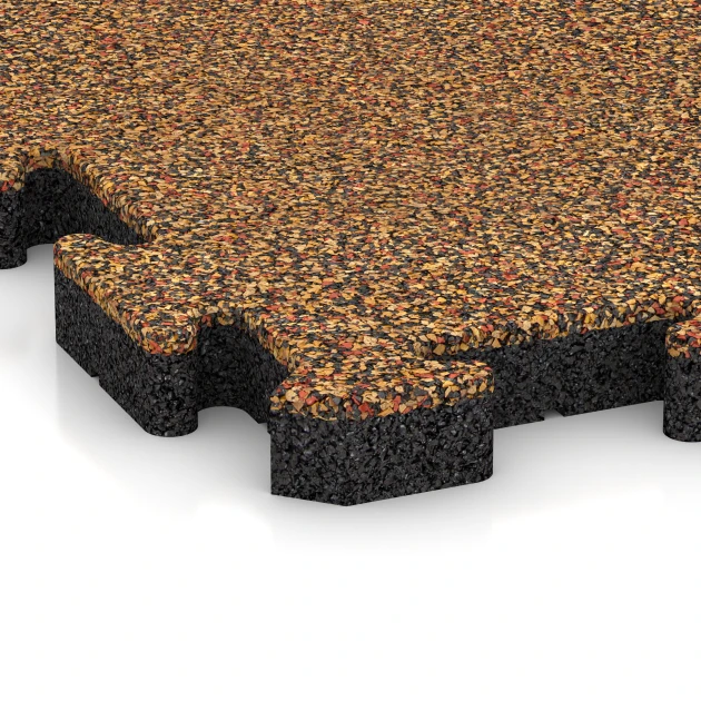 Detailaufnahme der Randausprägung von WARCO-Produkt 2852, Piastra antitrauma ad incastro puzzle, Format 50 x 50 x 4 cm | 0,25 m², Farbe Terracotta.