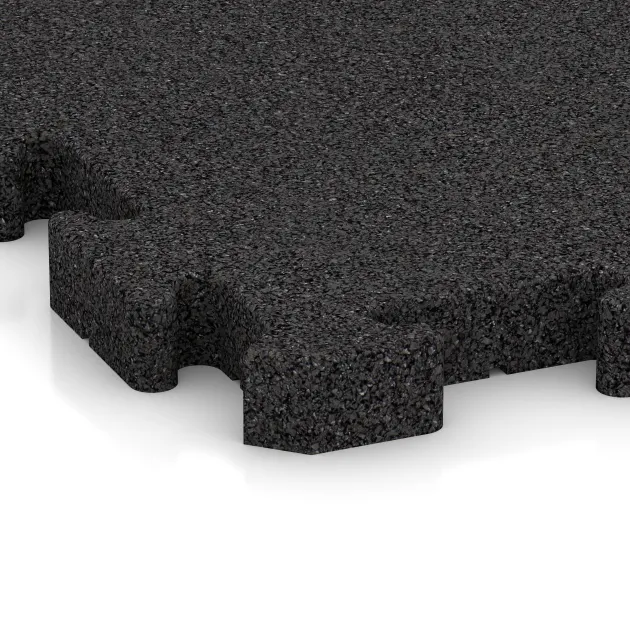 Detailaufnahme der Randausprägung von WARCO-Produkt 4185, Pavimentazione sportiva in gomma, Format 500 x 500 x 40 mm, Farbe Antracite.