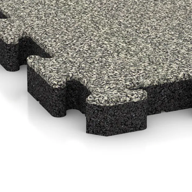 La vue détaillée sur les bords du produit WARCO 4161, Revêtement sportif en caoutchouc HD, au format 500 x 500 x 50 mm, en couleur Granit clair.