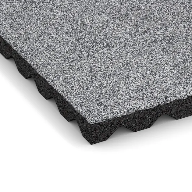 Detailaufnahme der Randausprägung von WARCO-Produkt 5348, Piastra antitrauma, Format 500 x 500 x 40 mm, Farbe Grigio melange.