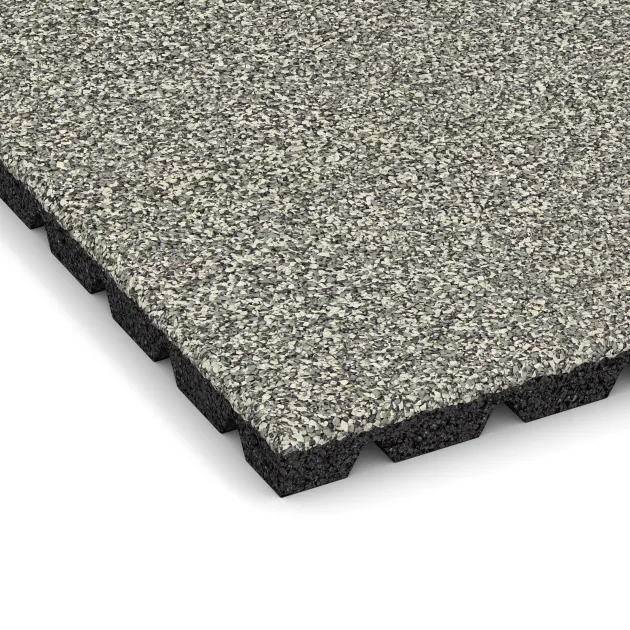 Detailaufnahme der Randausprägung von WARCO-Produkt 5327, Piastra antitrauma, Format 500 x 500 x 30 mm, Farbe Granito chiaro.