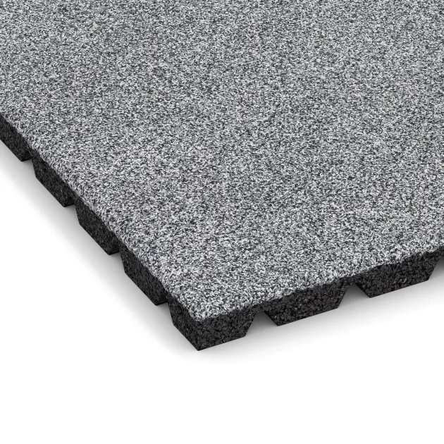 Detailaufnahme der Randausprägung von WARCO-Produkt 5334, Piastra antitrauma, Format 500 x 500 x 30 mm, Farbe Grigio melange.