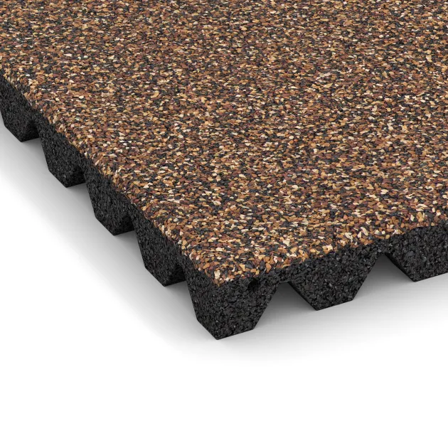 Detailaufnahme der Randausprägung von WARCO-Produkt 0645, Piastra antitrauma, Format 500 x 500 x 45 mm, Farbe Caffè latte.