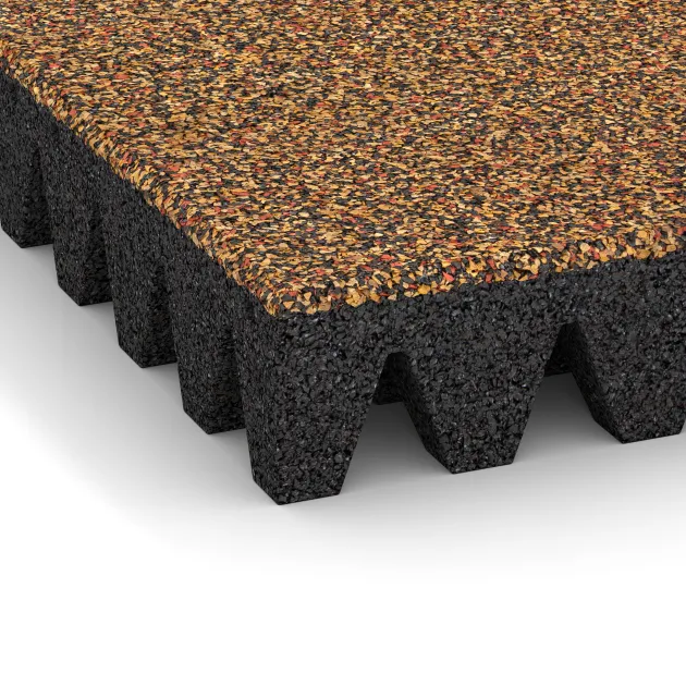 Detailaufnahme der Randausprägung von WARCO-Produkt 5373, Piastra antitrauma, Format 500 x 500 x 80 mm, Farbe Terracotta.