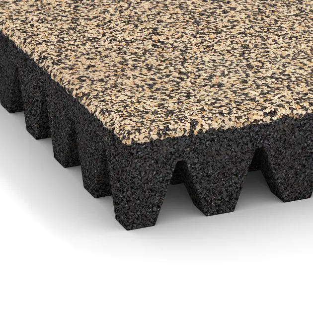 Detailaufnahme der Randausprägung von WARCO-Produkt 5374, Piastra antitrauma, Format 500 x 500 x 80 mm, Farbe Travertino.