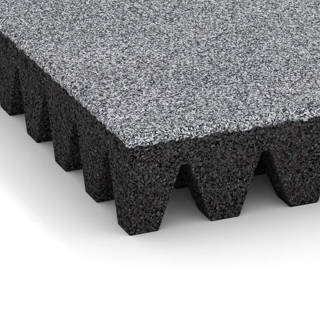 Detailaufnahme der Randausprägung von WARCO-Produkt 5376, Piastra antitrauma, Format 500 x 500 x 80 mm, Farbe Grigio melange.