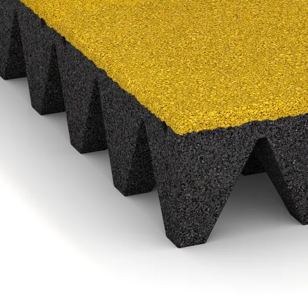 Detailaufnahme der Randausprägung von WARCO-Produkt 0740, Piastra antitrauma, Format 500 x 500 x 100 mm, Farbe Giallo limone.