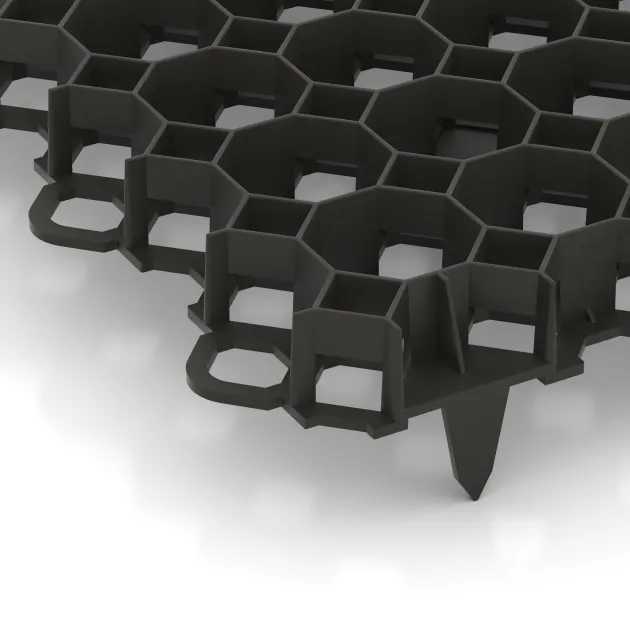 Detailaufnahme der Randausprägung von WARCO-Produkt 5207, Griglia in plastica per ghiaia, Format 476 x 476 x 40 mm, Farbe Nero opaco.