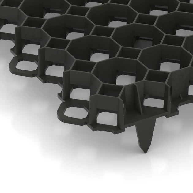 Detailaufnahme der Randausprägung von WARCO-Produkt 5207, Griglia in plastica per ghiaia, Format 47,6 × 47,6 × 4 cm | 0,226 m², Farbe Nero opaco.