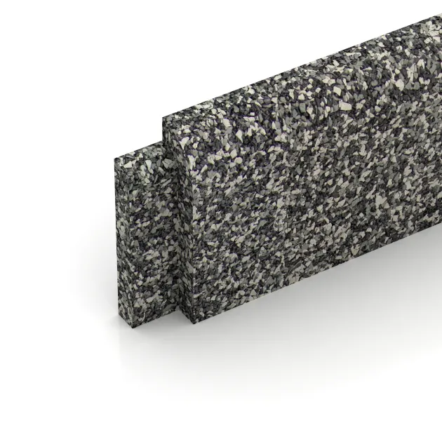 Detailaufnahme der Randausprägung von WARCO-Produkt 2257, Battiscopa, Format 750 x 80 x 20 mm, Farbe Granito classico.