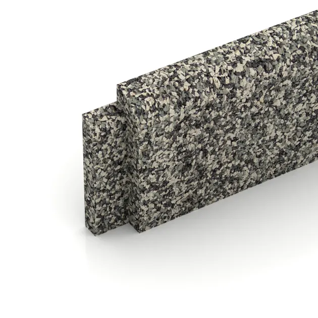 Detailaufnahme der Randausprägung von WARCO-Produkt 2256, Battiscopa, Format 750 x 80 x 20 mm, Farbe Granito chiaro.