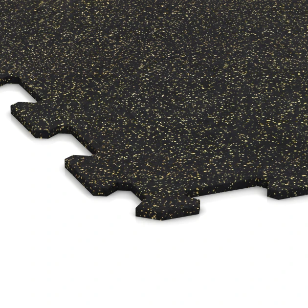 Detailaufnahme der Randausprägung von WARCO-Produkt 1063, Fitnessboden Kompakt, Format 970 x 970 x 8 mm | 0,94 m, Farbe Leicht Gelb Gesprenkelt.