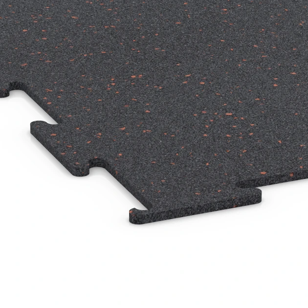 Detailaufnahme der Randausprägung von WARCO-Produkt 6450, Pavimento Fitness Compatto, Format 100 × 100 × 0,8 cm, Farbe Rosso leggermente punteggiato.