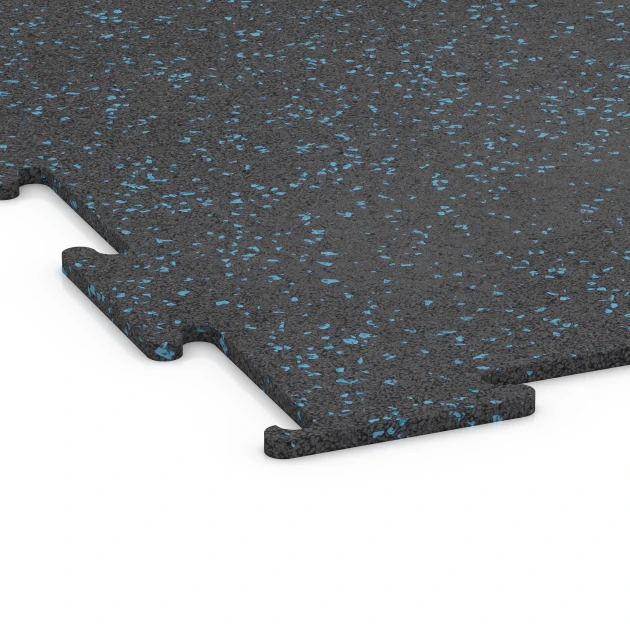 La vue détaillée sur les bords du produit WARCO 6451, Sol de Fitness Compact, au format 100 × 100 × 0,8 cm, en couleur Bleu doux moucheté.