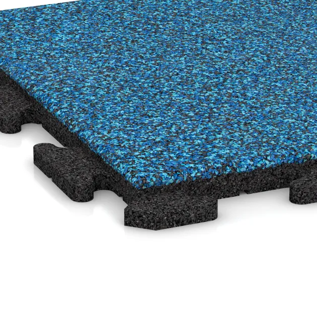 Detailaufnahme der Randausprägung von WARCO-Produkt 1230, Pavimentazione Fitness Piastrelle in Gomma Classic, Format 500 x 500 x 30 mm, Farbe Atlantico.