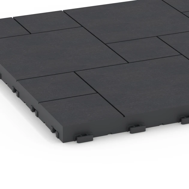 Detailaufnahme der Randausprägung von WARCO-Produkt 6329, Blockmuster – Klickfliese, Format 38,5 x 38,5 x 2 cm, Farbe Schiefer.