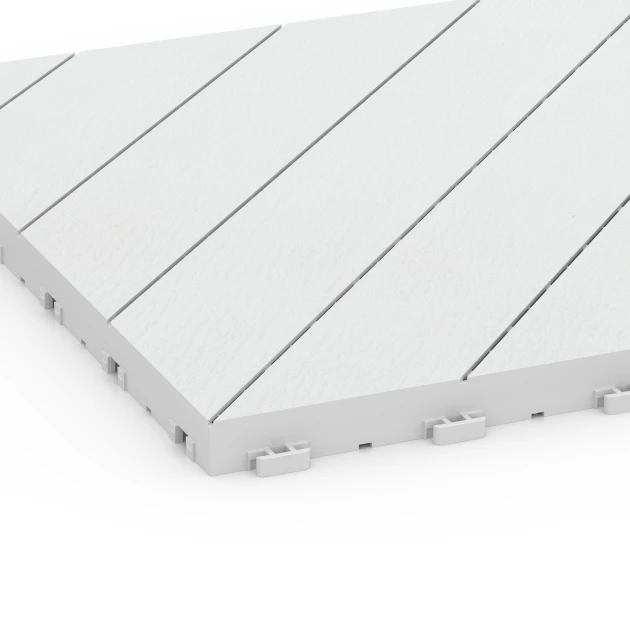 La vue détaillée sur les bords du produit WARCO 6328, Point de Hongrie – Dalle clipsable, au format 38,5 x 38,5 x 2 cm, en couleur Craie.