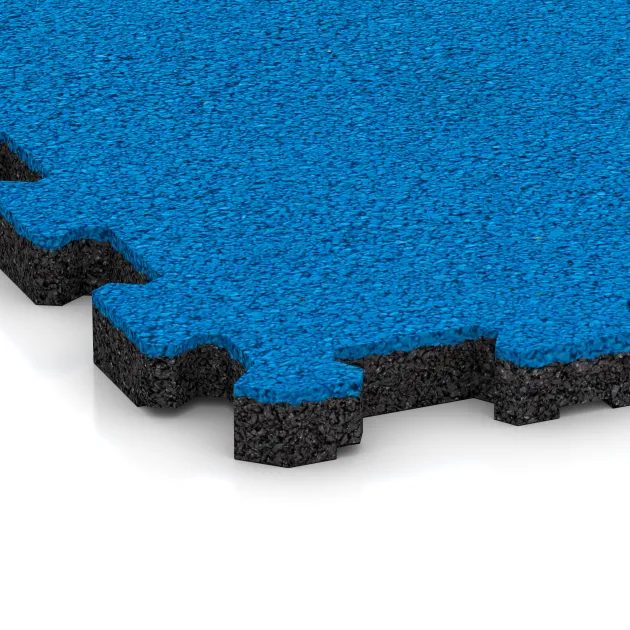 Detailaufnahme der Randausprägung von WARCO-Produkt 4259, Tappetino Fitness Premium 2 cm, Format 306 x 306 x 20 mm, Farbe Blu cielo.