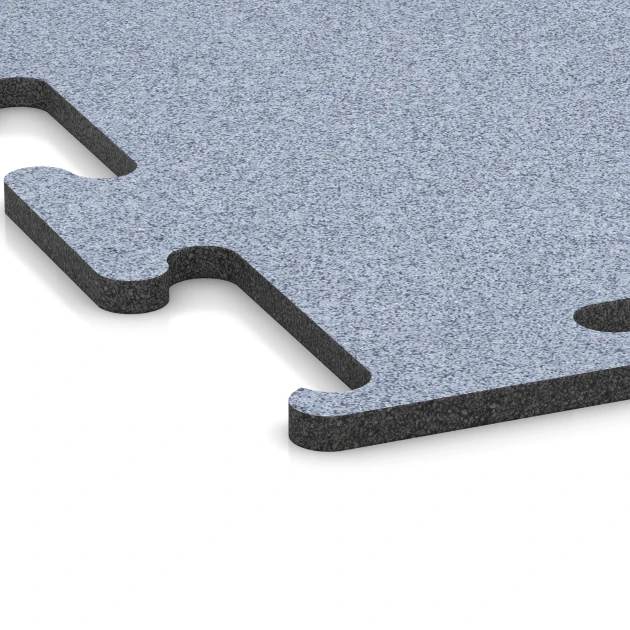 Detailaufnahme der Randausprägung von WARCO-Produkt 6148, Fitness Performance Elite Pavimento Sportivo, Format 100 x 100 x 1,5 cm | 1,00 m², Farbe Grigio nebbia.