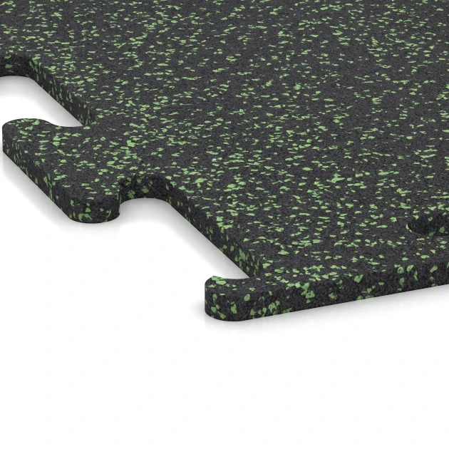 La vue détaillée sur les bords du produit WARCO 3759, Fitness Performance Elite Revêtement Sportif, au format 100 x 100 x 1,5 cm | 1,00 m², en couleur Vert doux moucheté.