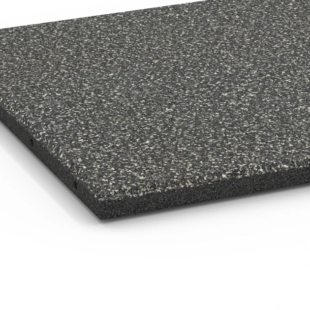 Detailaufnahme der Randausprägung von WARCO-Produkt 6413, Piastrella antitrauma – 90 cm, Format 50 x 50 x 3 cm | 0,25 m², Farbe Granito grigio scuro.