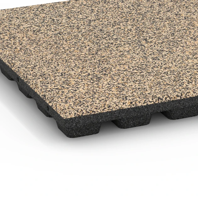 La vue détaillée sur les bords du produit WARCO 6437, Dalle amortissante – 160 cm, au format 50 x 50 x 4,8 cm, en couleur Travertin.