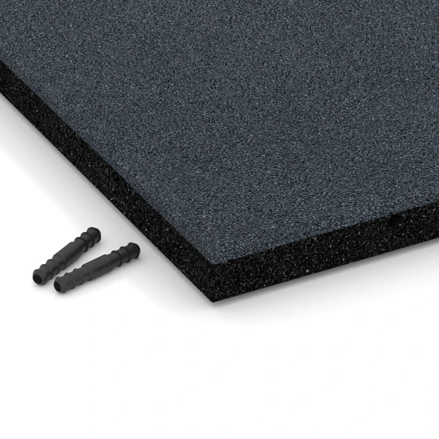 Detailaufnahme der Randausprägung von WARCO-Produkt 6221, Piastrelle antitrauma, Format 50 x 50 x 4 cm, Farbe Grigio ardesia.