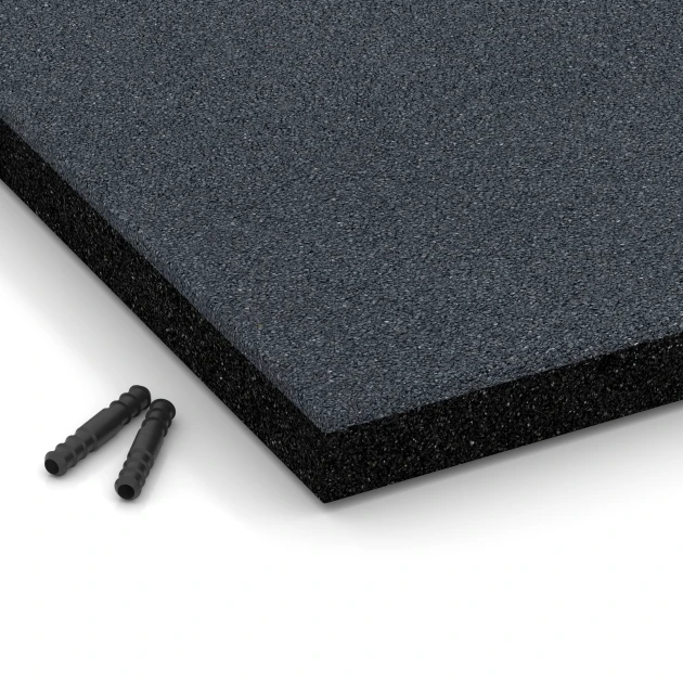 Detailaufnahme der Randausprägung von WARCO-Produkt 6224, Piastrelle antitrauma, Format 50 x 50 x 4,5 cm, Farbe Grigio ardesia.