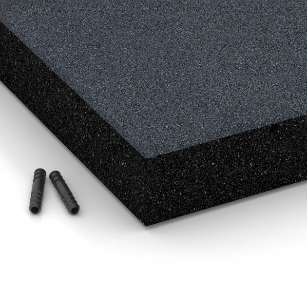 Detailaufnahme der Randausprägung von WARCO-Produkt 6233, Fallschutzplatten, Format 50 x 50 x 8 cm, Farbe Schiefergrau.