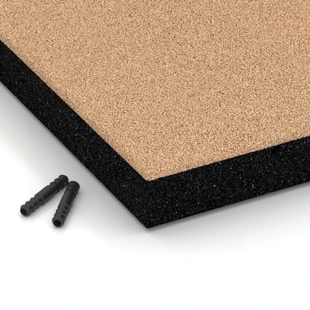 Detailaufnahme der Randausprägung von WARCO-Produkt 6270, Fallschutzplatte – 180 cm, Format 50 x 50 x 6 cm, Farbe Sandbeige.