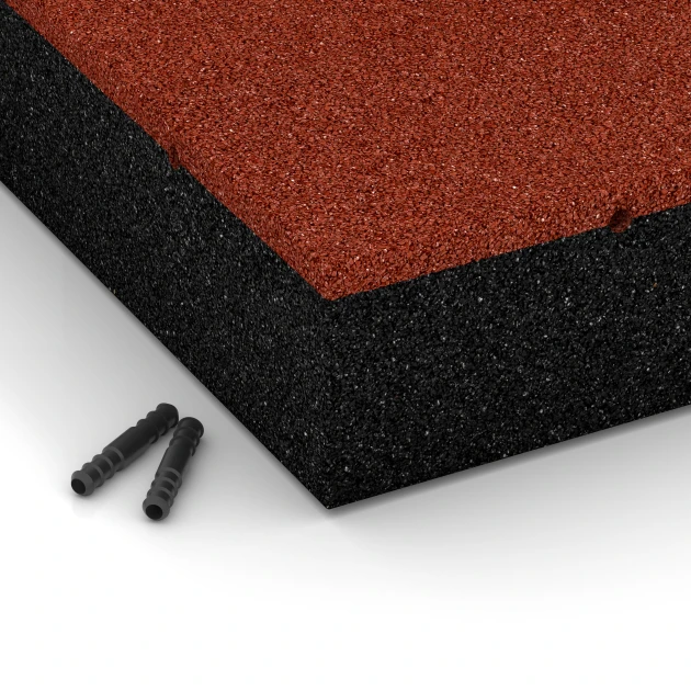 Detailaufnahme der Randausprägung von WARCO-Produkt 6278, Fallschutzplatte – 300 cm, Format 50 x 50 x 11 cm, Farbe Ziegelrot.